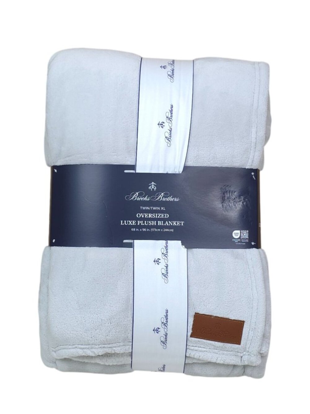 Brooks Brothers Twin XL Oversized Luxe Plush Blanket 68"x96" Soft Silver/ Gray